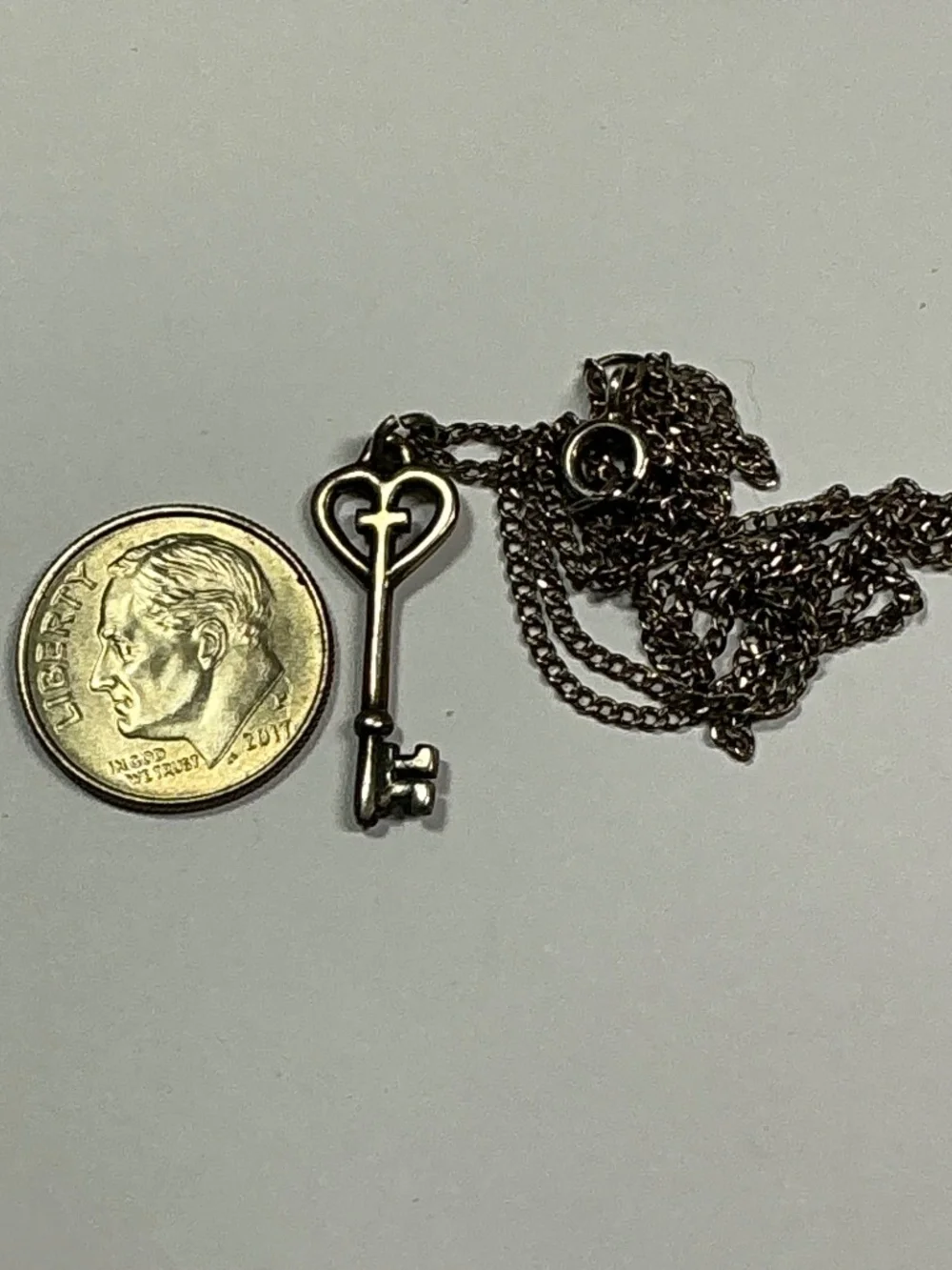 Sterling Silver Skeleton KEY pendant W/ Petite Curb Chain. 19 inches long